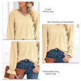 thumbnail image 4 of Blusa de mujer con cuello en V y mangas largas de encaje con volantes huecos y puños Blusa de ajuste casual de moda para dama Amarillo L, 4 of 4