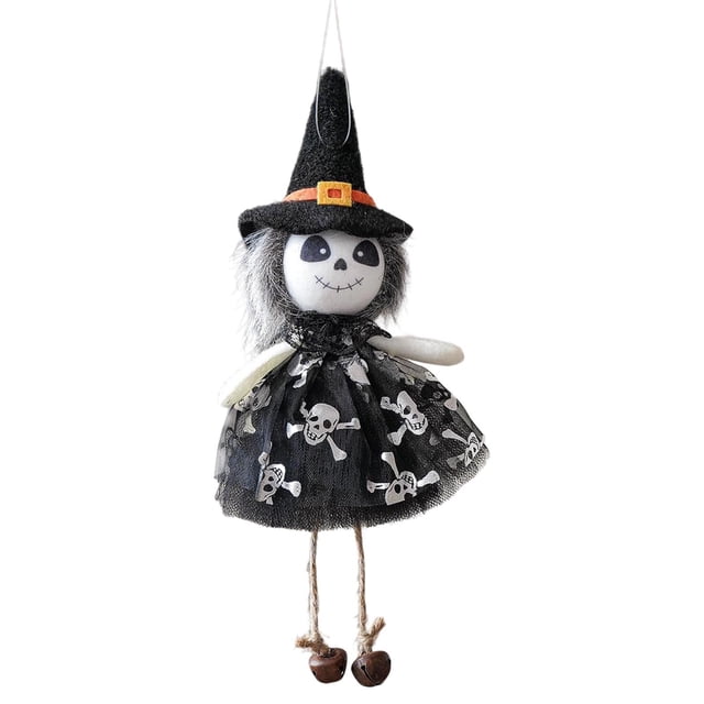 Vestido de Gasa de Halloween con Colgante de Muñeca, Gatos Negros, Bruja, Calabaza y Fantasma, con Cascabeles, Decoración Colgante.