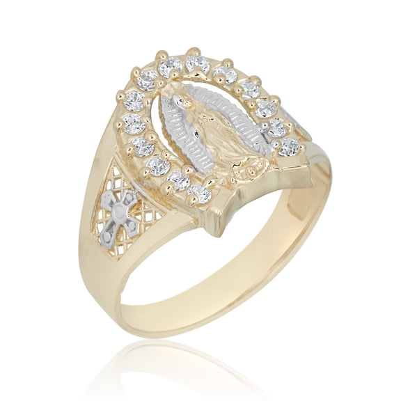 AVORA 10K 2-Tone Gold Simulated Diamond CZ Men's Our Lady of Guadalupe Fashion Ring  - Size 10.5
