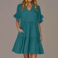 thumbnail image 2 of Vestido de Verano de Manga Corta para las Mujeres una Línea de Playa Casual, Bolsillos de Primavera Suelto Vestido de Poliéster, 2 of 9