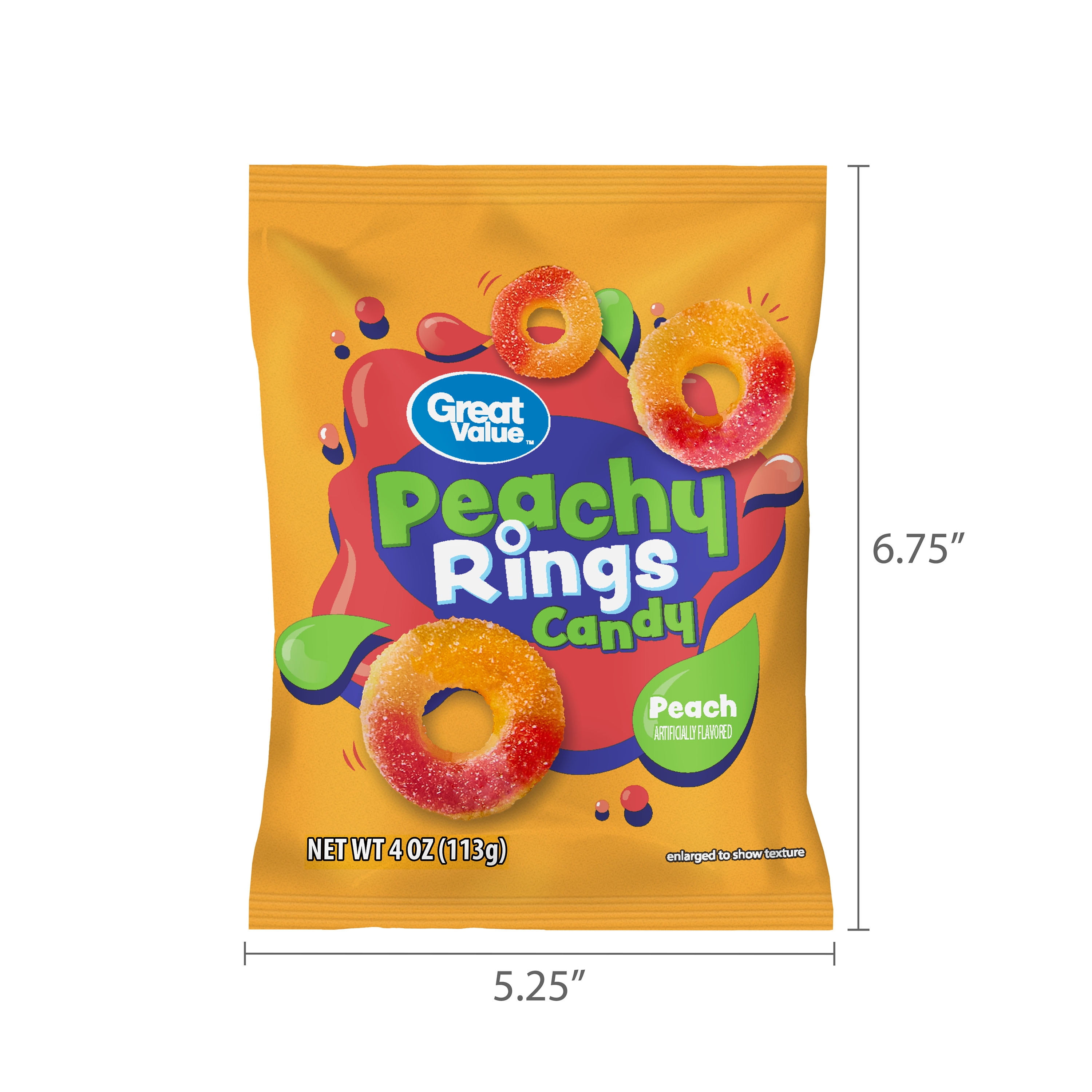 Great Value Peach Rings Chewy Candy, 4 oz