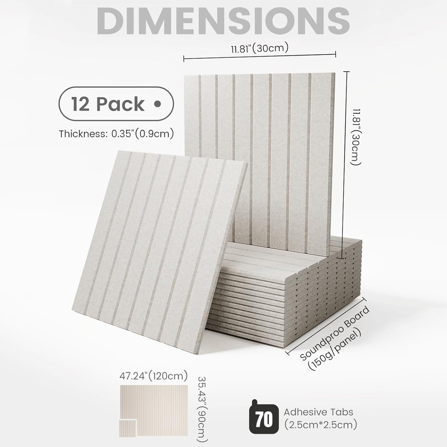 12 Pack Large Felt Bulletin Board, 48" x 36" Cork Board Alternative with 70 Safe Removable Adhesive Tabs for Home Office Classroom Pin Board