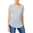 thumbnail image 1 of maison Jules Camiseta básica con bolsillo para mujer, azul, XX-Small, 1 of 1