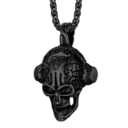 [Clearance]Black Headphones Skull Necklace for Men Women Hip Pop Pendant Birthday Jewelry Stainless Steel Gift