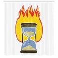 thumbnail image 3 of Time out Shower Curtain, Retro Cartoon Style Hourglass on the Background of Blazing Fire Distressed Look, Fabric Bathroom Set with Hooks, 69W X 75L Inches Long, Multicolor, by Ambesonne, 3 of 3
