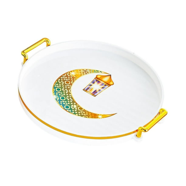 Bandeja redonda para servir, decoración de mesa, bandeja de comida para sala de estar, encimera, joyería blanco