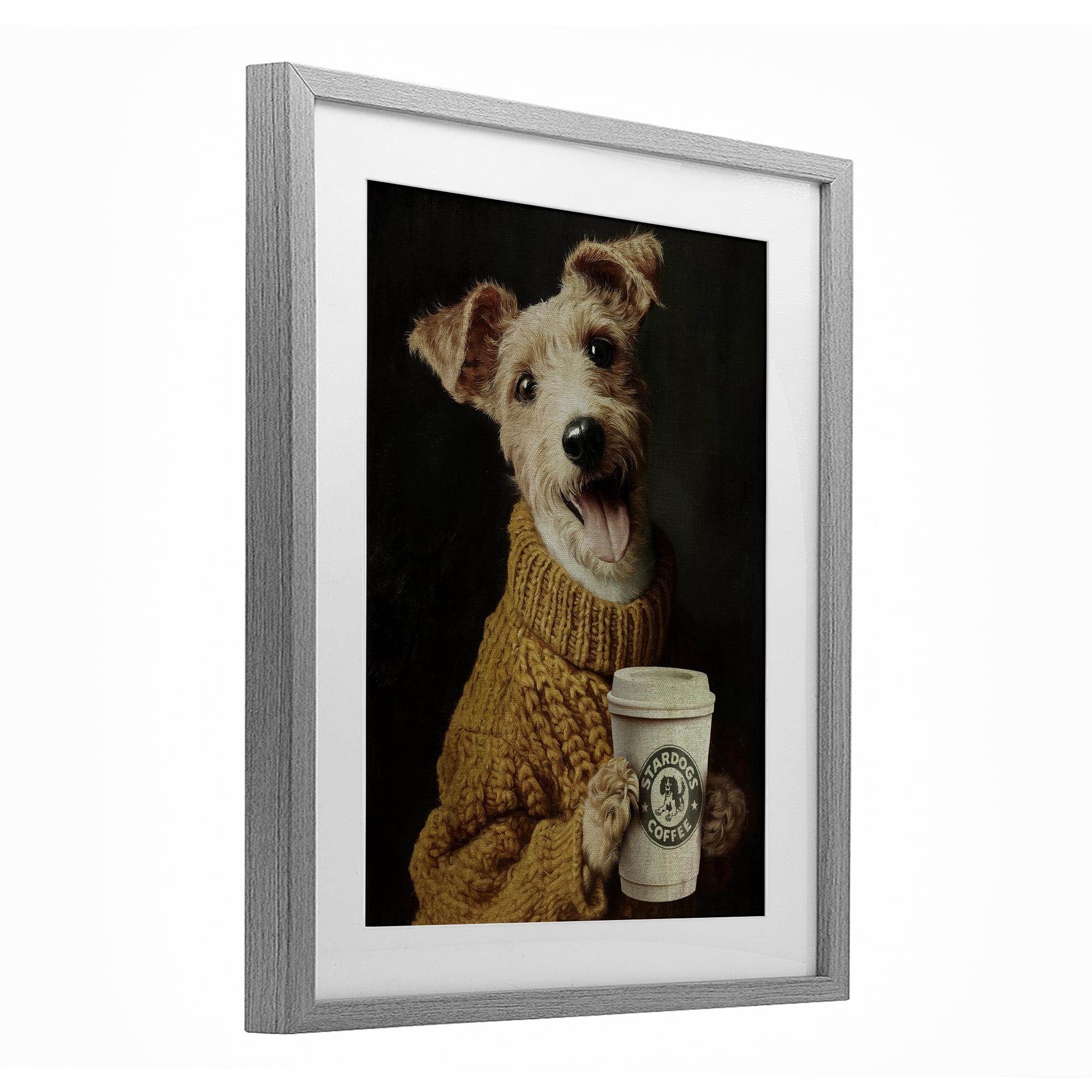 Stupell Industries Latte Lover Dog in Sweater Gray Framed Print Under Glass, design by Svetlana Aleynikova