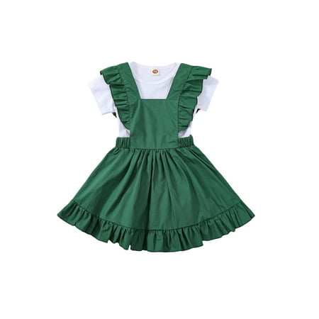 

Seyurigaoka Baby Girls Solid Color Short-sleeve Romper and Suspender Skirt