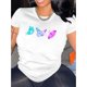 thumbnail image 1 of Camiseta de moda con estampado de mariposas degradadas para mujer, informal, de cuello redondo y manga corta, de punto de algodón con elasticidad media, con estampado animal, cómoda para cualquier tem, 1 of 6