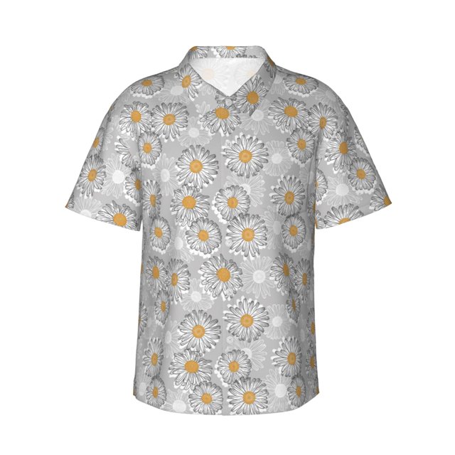 Fotbe Daisies Flowers Camisa Hawaiana para Hombre Unisex – Camisa Casual de Verano con Botones de Manga Corta de Algodón y Lino,Small