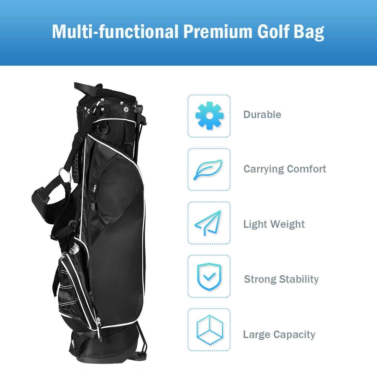 Gymax Black Golf Stand Cart Bag Club with Carry Organizer Pockets