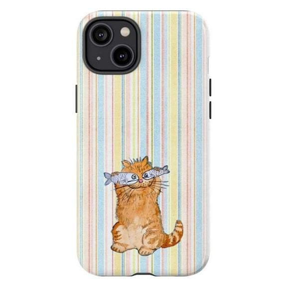 Cute Orange Cat with Fish Glasses Phone Case, Playful Pastel Striped Artistic iPhone Cover, Fun and Unique Cat Lover Protective Case for iPhone 17 16 15 14 13 12 11 Pro Plus Mini