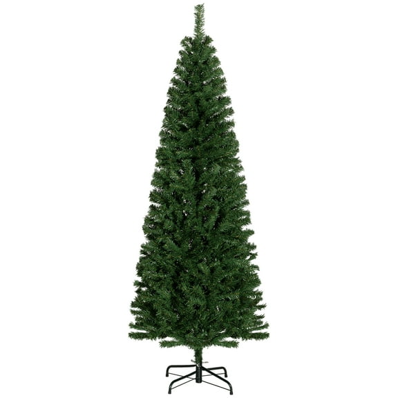 Christmas Trees HOMCOM 6ft Pencil Christmas Tree, Unlit Artificial Christmas Tree Slim Douglas Fir Xmas Tree with Realistic Branches, Halloween Tree with 618 Tips, Green,Artificial Christmas Trees