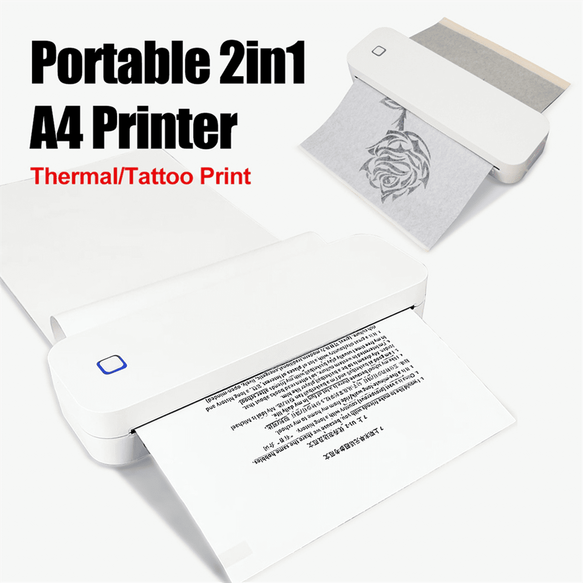 Portable Mini A4 Printer No Ink Printing A4 Thermal Printer for Phone PC Tattoo Transfer Printer White
