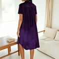 thumbnail image 6 of Feancey Velvet Shirt Dress for Women Lapel Button Down Short Sleeve Midi Dresses Summer Casual Loose Velour Dress Solid Color House Dresses Purple L, 6 of 7