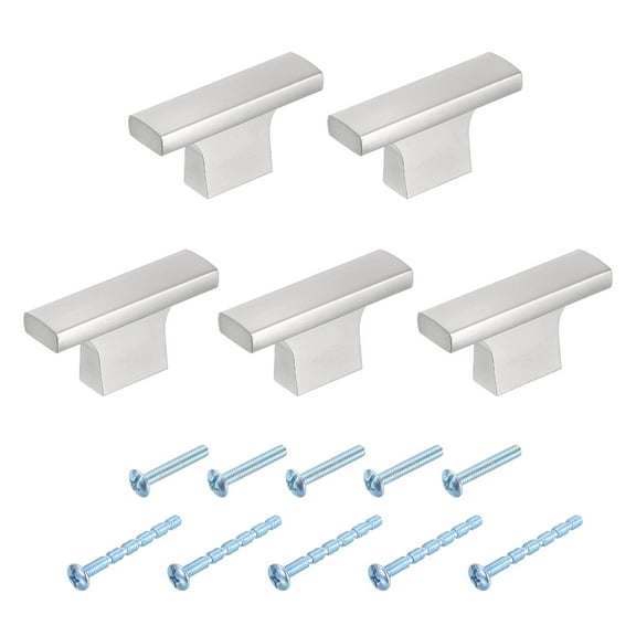 5Pack Single Hole Cabinet Handles,  2"/50mm Square Bar Cabinet Knobs Aluminum Alloy Dresser Knobs T Bar Drawer Pulls for Cabinet Hardware, Silver