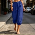 thumbnail image 6 of Nugftut Capri Pants for Women Solid Color Elastic Loose Capris Drawstring Summer Trave Capri Pants High Waisted Pants, 6 of 8
