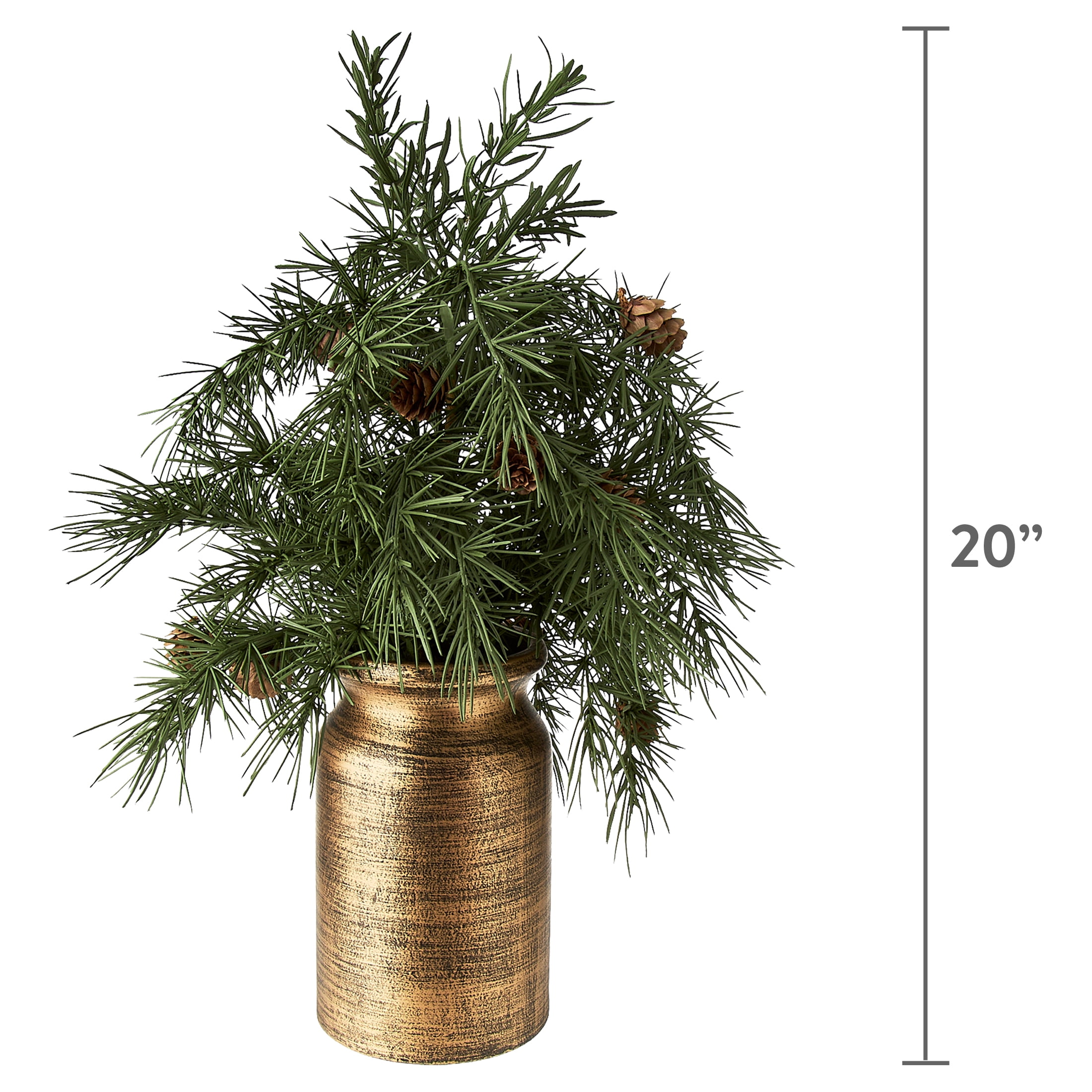 Pine Tree Arrangement in Copper Pot Christmas Tabletop Decoration, Green, 20", by My Texas House