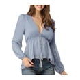 thumbnail image 3 of INSPIRE CHIC Women's Deep V Neck Drawstring Swiss Long Sleeves Blouse Tops S Blue, 3 of 8