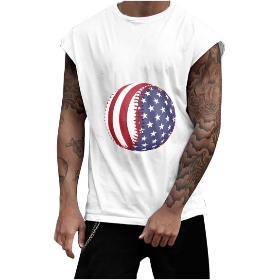IROINNID Round Neckline Work Out Tops For Men Sleeveless Sports Tank Tops Vest Pullover Graphic Print Tops