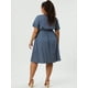 thumbnail image 5 of Women's Plus Size Dress V Neck Short SleeveLine Chambray Denim Dresses Dark Blue 4X, 5 of 6