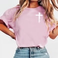 thumbnail image 2 of Htigea Women's Crew Neck Short Sleeve Tops Printed T-Shirts Soft Comfortable Summer Casual Loose Fit Tees Pink S, 2 of 5