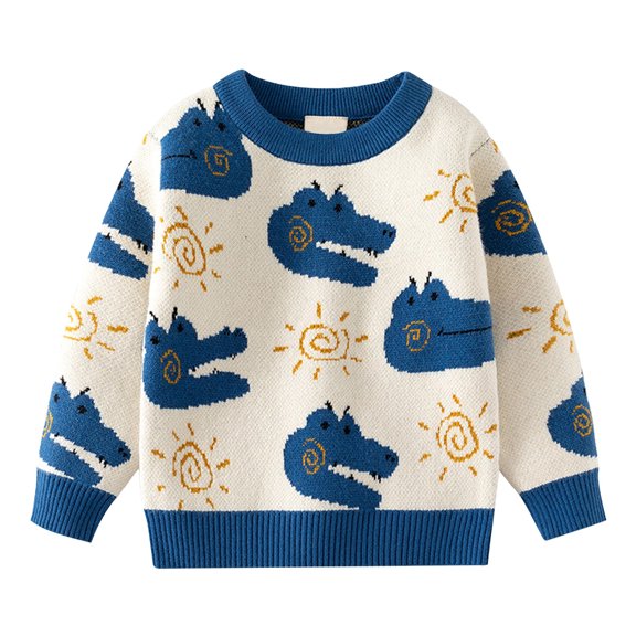 Staki Toddler Baby Boy Long Sleeve Knit Sweater Cute Round Neck Pullover Fall Winter Warm Tops Clothes(Blue,12-18 Months)