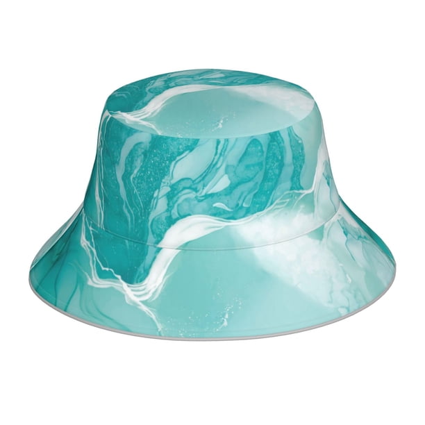 Fotbe Teal Turquoise 1 Sombrero Tipo Pescador con Estampado – Sombrero de Sol de Algodón de Moda para Playa, Golf, Pesca