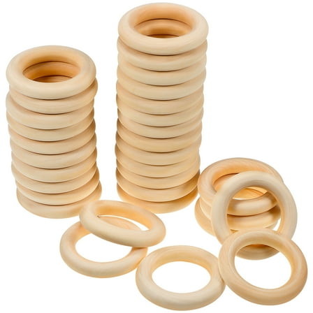 FESTFENDS 30Pcs Hoop Craft Wooden Rings For Macrame Diy Crafts Decor Khaki 2.16X2.16X0.39in