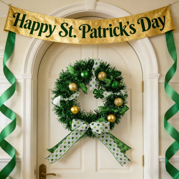 13" Greenery Wreath St. Patrick's Day Wreaths for Front Door Home Decor Four Leaf Clover Wreath Artificial Greenery Spring Shamrock Wreath Wall Window Outdoor Indoor Holiday Party Offices Decor