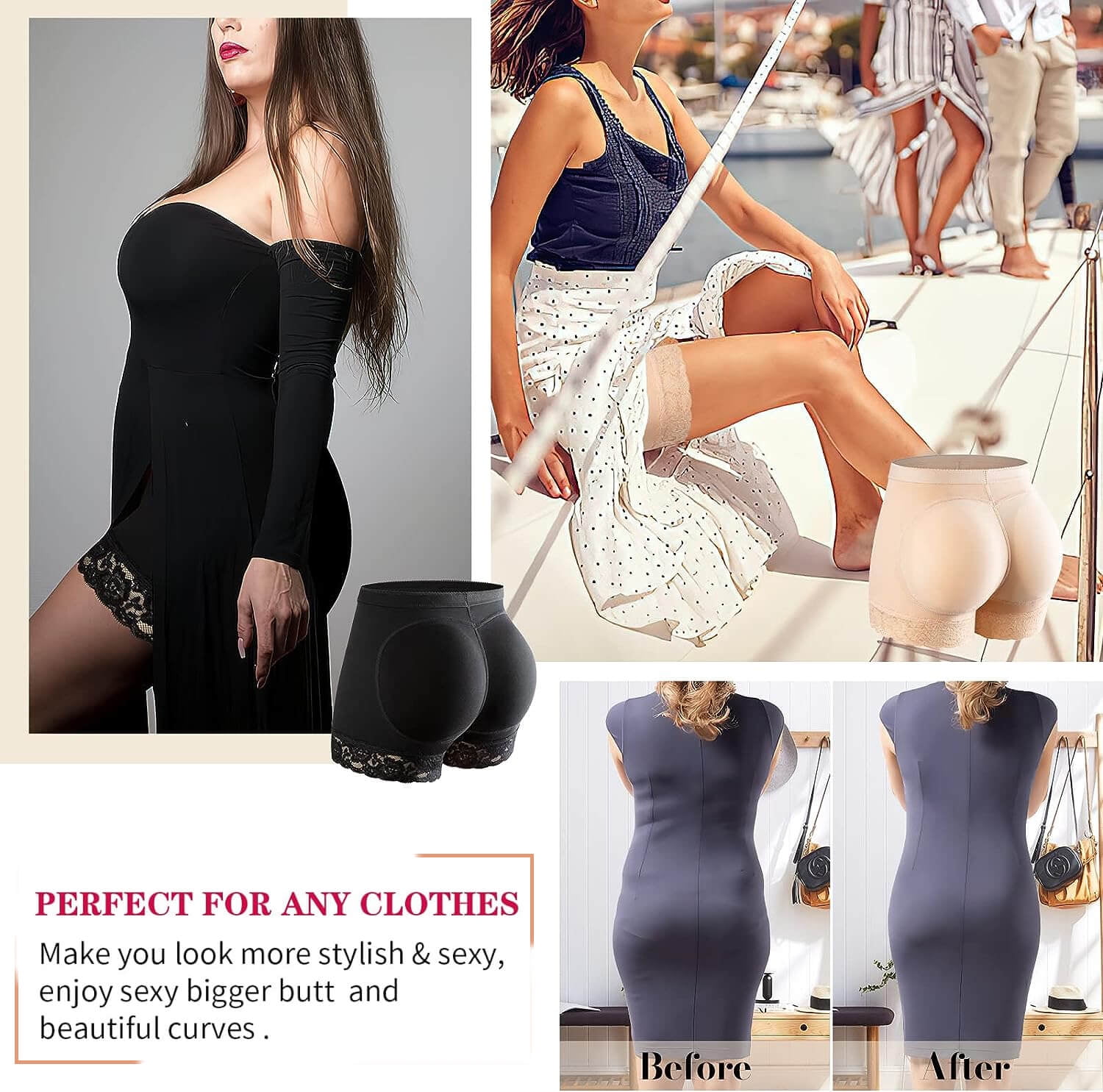 MANIFIQUE Padded Underwear for Women Butt Lifter Seamless Booty Pads Butt Enhancer Panties Lace Shapewear Boyshorts