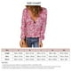 thumbnail image 5 of Blusa Con Cuello En V Blusa De Mujer Manga Larga Cuello En V Floral Ruffle Hem Casual Top Para Primavera Otoño Niñas Lady Rose Red S ANGGREK No, 5 of 5
