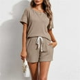 thumbnail image 4 of FAIWAD Womens Ribbed Knit Pajama Sets Short Sleeve Pullover Tops and Elastic Waist Shorts, 4 of 9