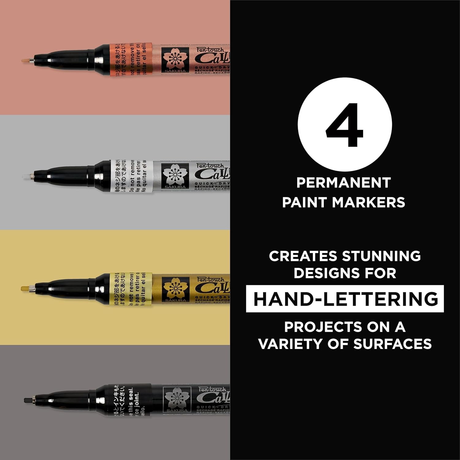47391 4-Piece Fine Pentouch Calligrapher Paint Marker, 1.8mm, Gold, Silver, Copper and Black