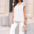 thumbnail image 7 of Womens Lace Tops Pleated Short Sleeve Shirts Summer Business Casual Dressy Blouses White M, 7 of 7