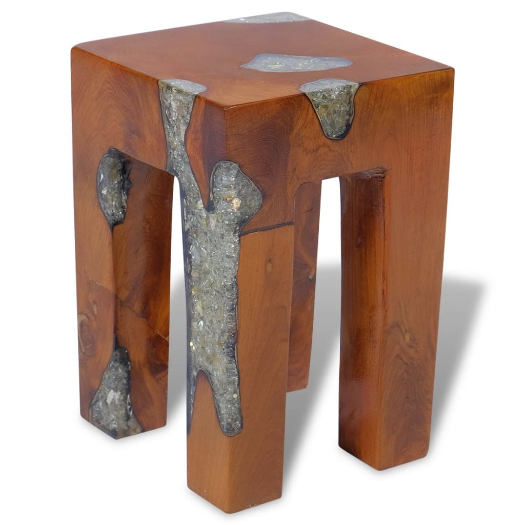 Kepooman 11.8" Modern Solid Teak Wood Square Stool Coffee Table for Patio Living Room Bedroom, Brown