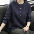 thumbnail image 5 of Timegard Blouse for Women Loose Lightweight Long Sleeve Button Round Neck Casual Work Office Shirts Tops, 5 of 8