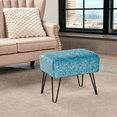 thumbnail image 5 of Home Soft Things Jacquard Chenille Stool Chair Upholstered Footrest Ottoman with Black Metal Legs and Padded Seat, Tanga-Turquoise, 19" x 13" x 17", 5 of 6