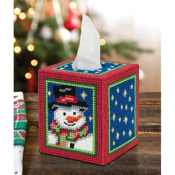 Mary Maxim Plastic Canvas Tissue Box Kit 5"-Starlight Snowman (7 Count)