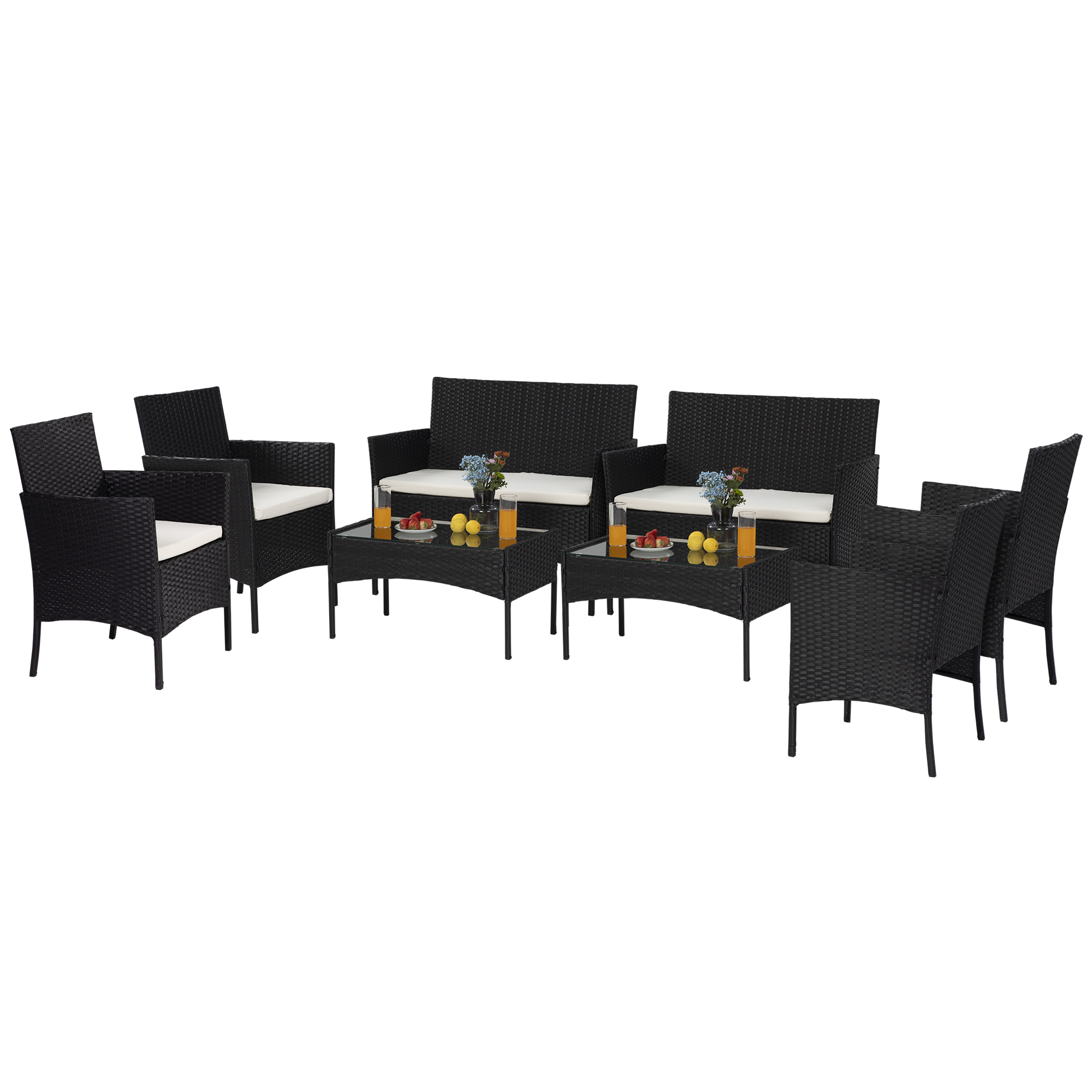 uhomepro 8-Piece Patio Bistro Set, Outdoor Furniture PE Rattan Wicker Patio Set, Porch Conversation Sets with Glass Coffee Table, Wicker Chair Set for Backyard Garden Lawn Poolside, Black - image 3 of 12