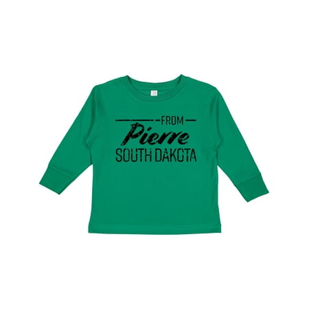 

Inktastic From Pierre South Dakota in Black Distressed Text Boys or Girls Long Sleeve Toddler T-Shirt