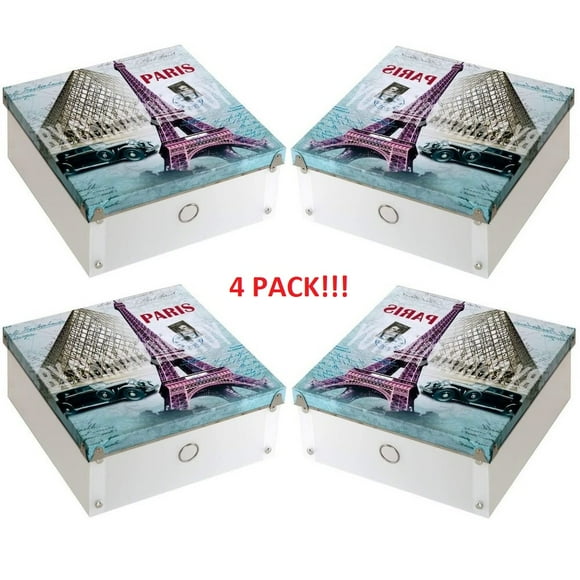 PACK 4 Caja organizadora de plástico con imagen de PARIS Torre Eiffel Tutti-Home TUTTI-HOME Azul