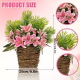 thumbnail image 3 of Spring Summer Artificial Floral Hanging Basket, Faux Pink Lily Woven Planter, Silk Vine Decor for Porch Patio Indoor, Pink, 3 of 9