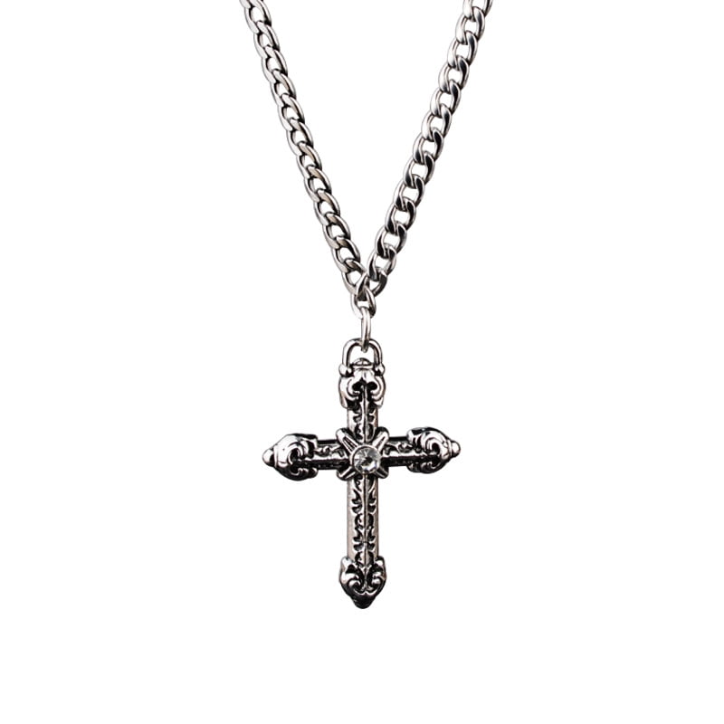 Leander Fashion Cross Necklace, a Simple European and American Titanium Steel Hip-Hop Personalized Pendant, a Versatile Punk-Inspired Premium Sweater Chain