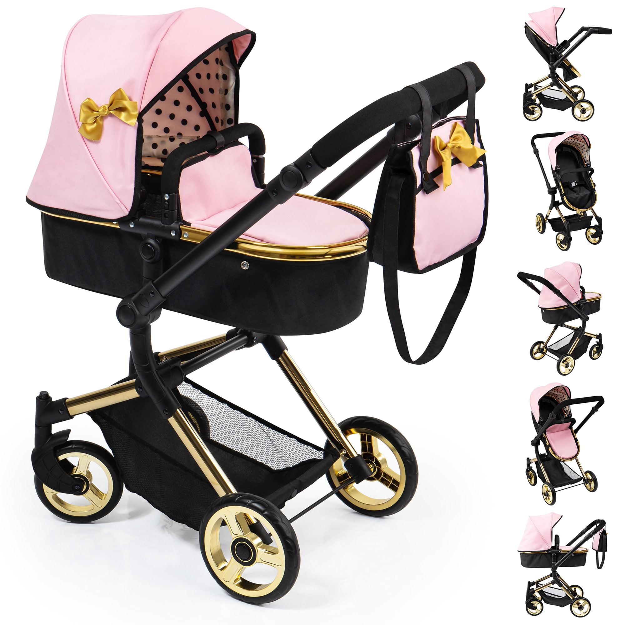 Doll Pram Neo Vario W/ Shoulder Bag, Pink, Black, Gold