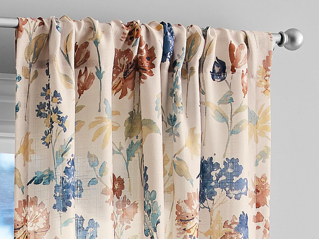 Mainstays Tille Light Filtering Curtain Panel Pair, Set of 2, Beige Floral, 37"W x 84"L