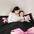 thumbnail image 4 of Manfei Watercolor Bow Letter M Twin Comforter Sets for Girls, Black Pink Initial Bedding Set, Black Reversible, 2pcs, 4 of 6