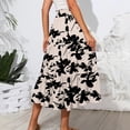 thumbnail image 5 of Women’s Elastic Waist Tiered Maxi Skirt with Leaf Print and Side Pockets Lightweight Flowy A-Line Skirt for Casual Wear Gray L, 5 of 5