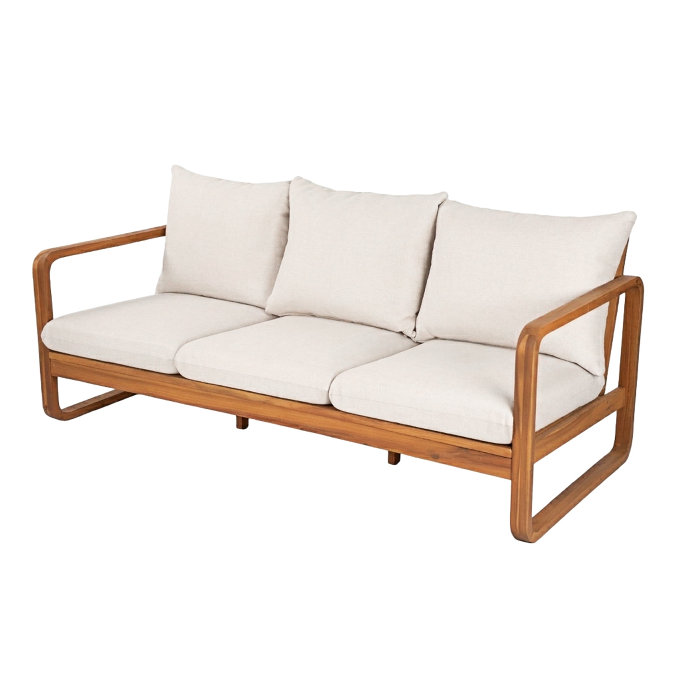 Christopher Knight Home 3-Seat Outdoor Sofa, Wooden Couch with Water-Repellent Cushions, Beige+Teak