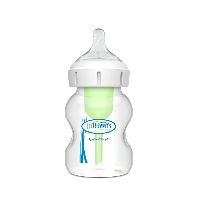  Dr. Brown's Natural Flow Anti-Colic Options+ Wide-Neck Glass  Baby Bottle 5 oz/150 mL, with Level 1 Slow Flow Nipple, 1 Pack, 0m+ : Baby